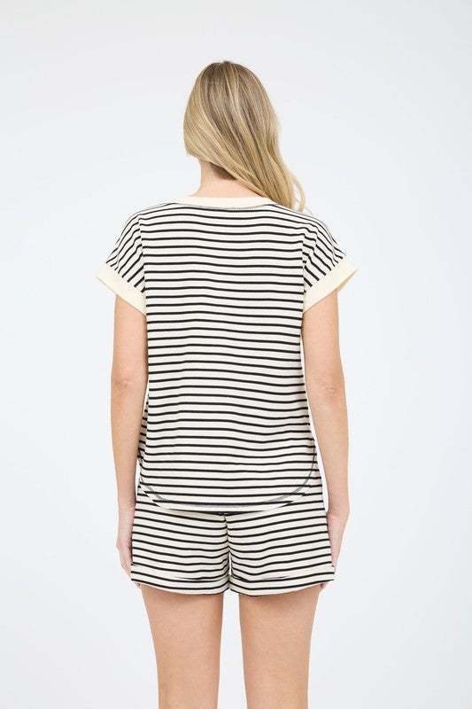 STRIPE SHORT SLEEVE HENLEY TOP