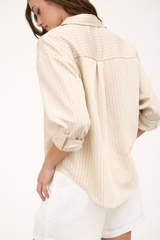 PINSTRIPE COLLARED BUTTON DOWN SHIRT