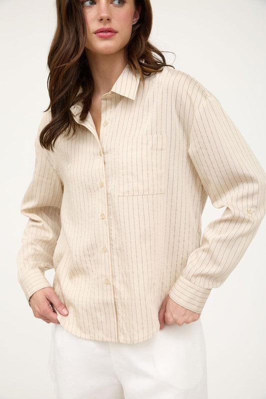 PINSTRIPE COLLARED BUTTON DOWN SHIRT