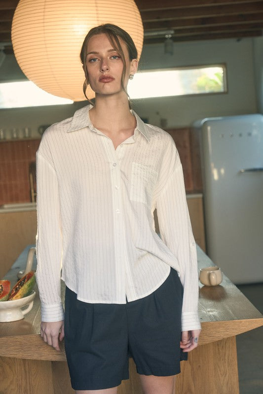 PINSTRIPE COLLARED BUTTON DOWN SHIRT