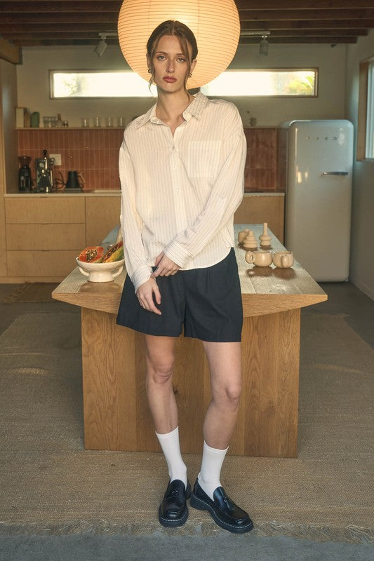 PINSTRIPE COLLARED BUTTON DOWN SHIRT