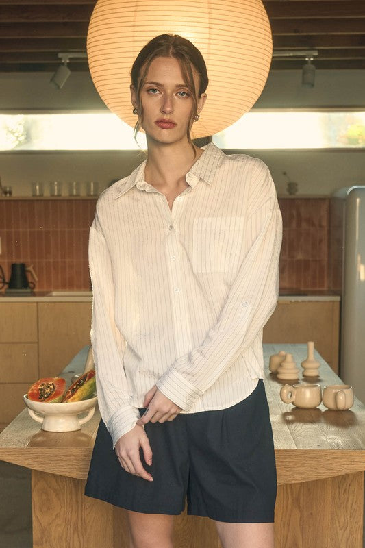 PINSTRIPE COLLARED BUTTON DOWN SHIRT