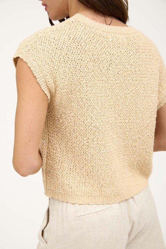 PREMIUM LINE | TEXTURED KNIT CREW NECK SHORT SLEEVE PULLOVER