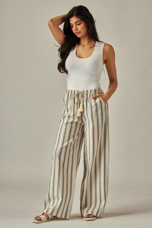 STRIPED COTTON WIDE LEG PANTS