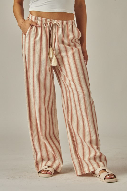 STRIPED COTTON WIDE LEG PANTS