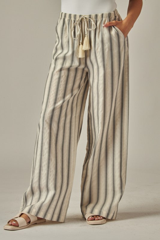STRIPED COTTON WIDE LEG PANTS