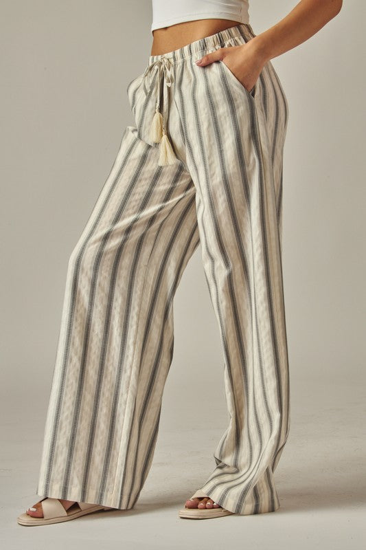 STRIPED COTTON WIDE LEG PANTS