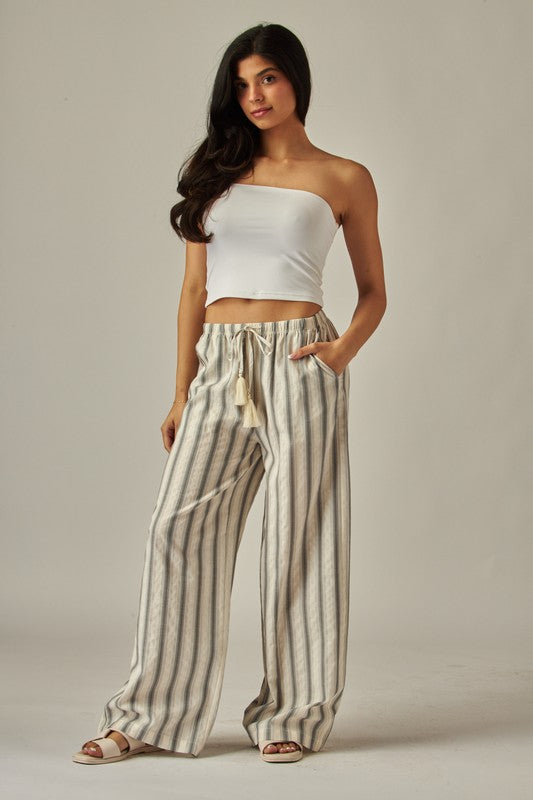 STRIPED COTTON WIDE LEG PANTS