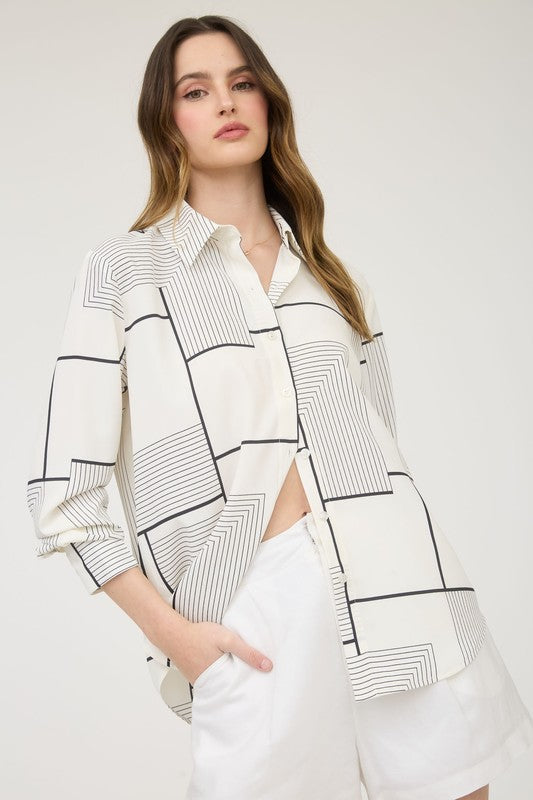 GEO PATTERN COLLARED BUTTON DOWN SHIRT