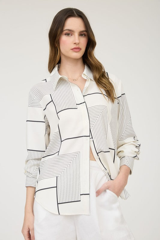 GEO PATTERN COLLARED BUTTON DOWN SHIRT