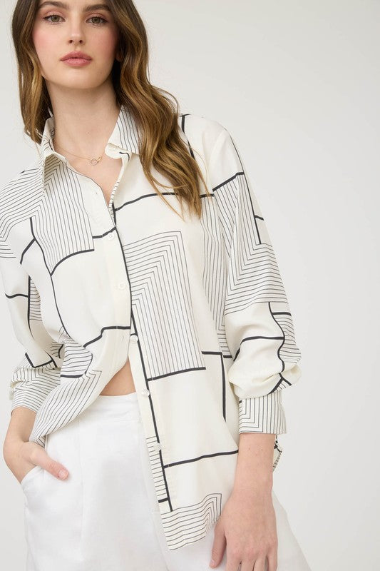 GEO PATTERN COLLARED BUTTON DOWN SHIRT