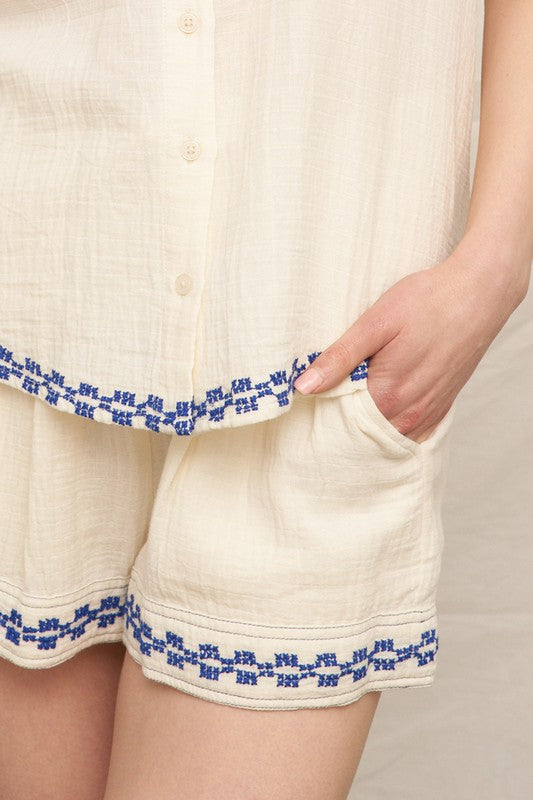 EMBROIDERED TRIM BUTTON DOWN SHIRT