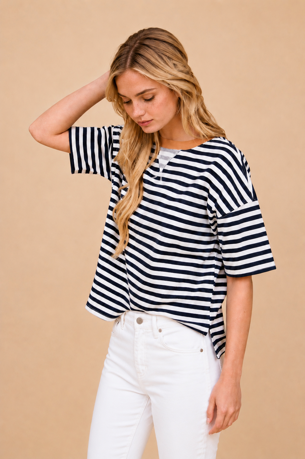 STRIPE COLORBLOCK KNIT TOP