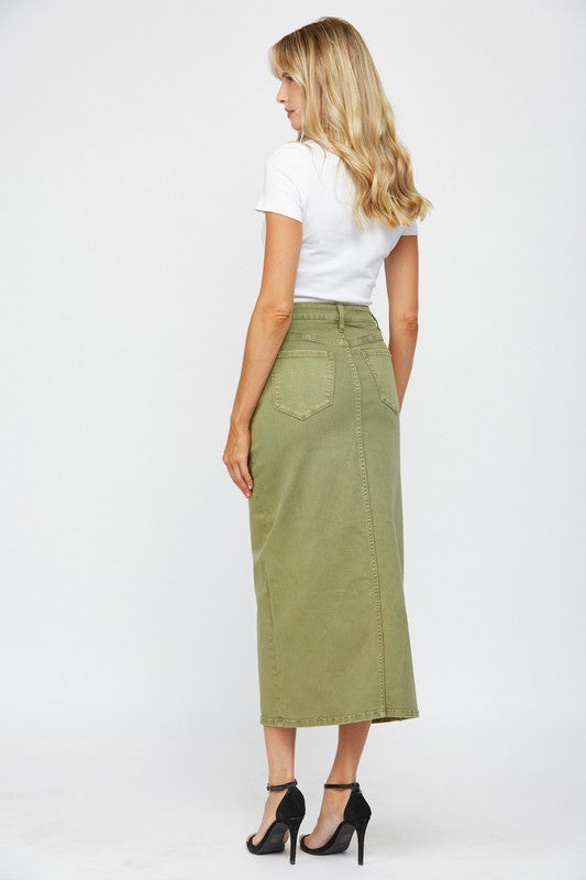 MICA DENIM | MIDI WITH FRONT SLIT SKIRT