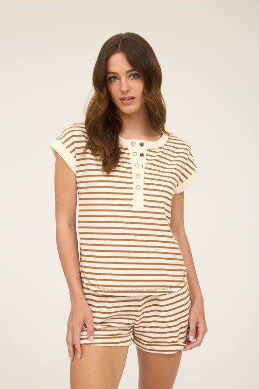 STRIPE SNAP BUTTON HENLEY TOP AND SHORT SET