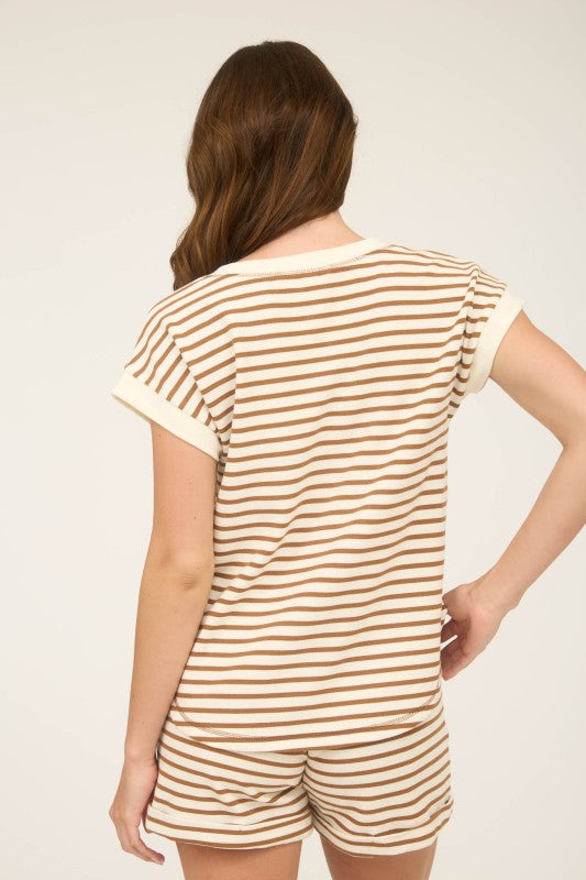 STRIPE SNAP BUTTON HENLEY TOP AND SHORT SET