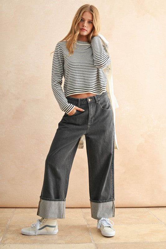 MIOU MUSE | STRIPED SWEATER TOP