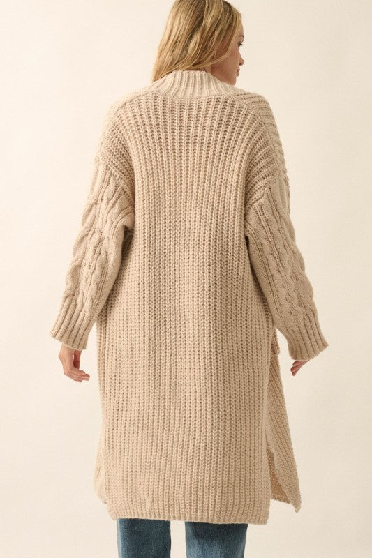 PREMIUM LINE | RIB KNIT OPEN FRONT CABLE KNIT CARDIGAN | NEW COLOR