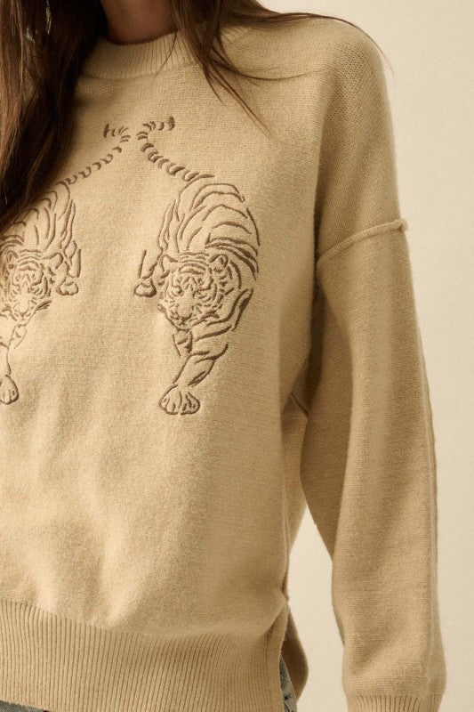 EMBROIDERED TIGERS KNIT SWEATER