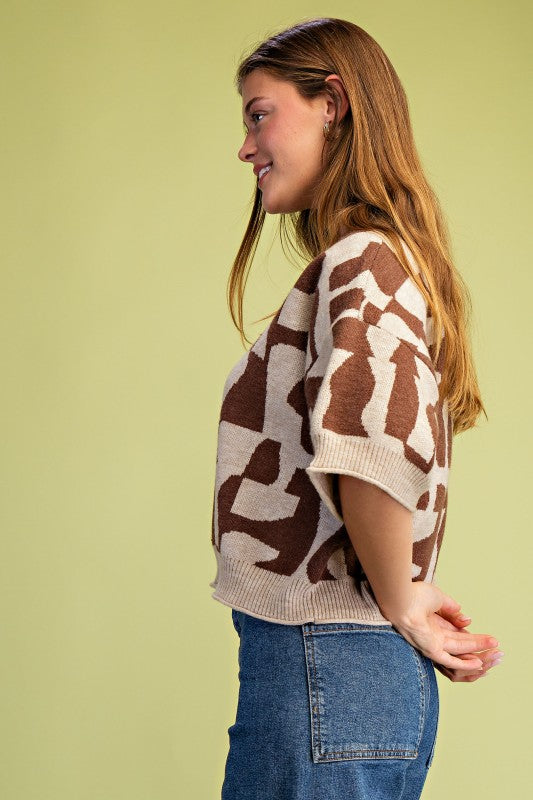 THE GEOMETRIC SHORT SLEEVE SWEATER TOP | NEW COLOR