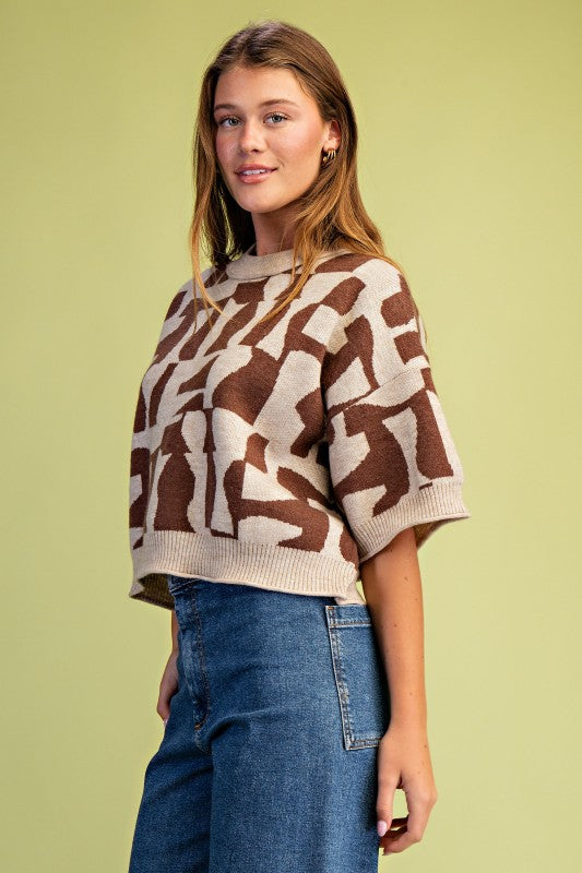 THE GEOMETRIC SHORT SLEEVE SWEATER TOP | NEW COLOR