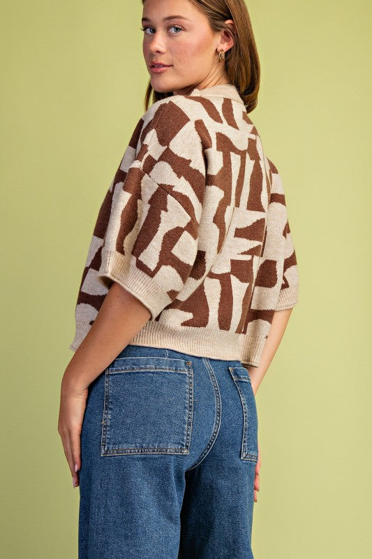 THE GEOMETRIC SHORT SLEEVE SWEATER TOP | NEW COLOR