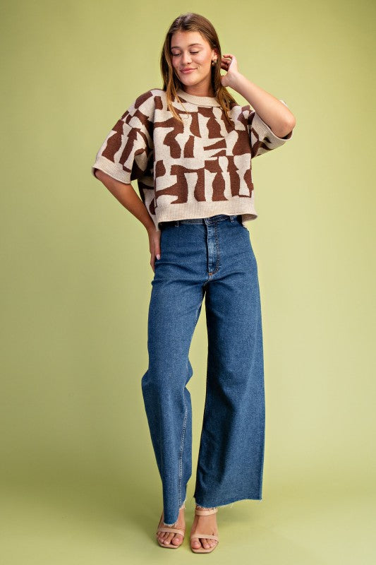 THE GEOMETRIC SHORT SLEEVE SWEATER TOP | NEW COLOR