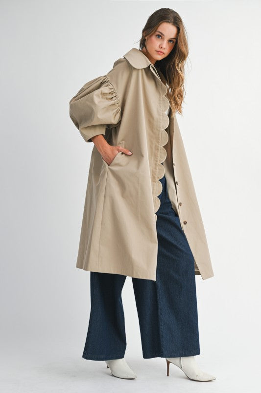 SCALLOP DETAILED BALLOON SLEEVE TRENCH COAT – Lemon & Ash Apparel