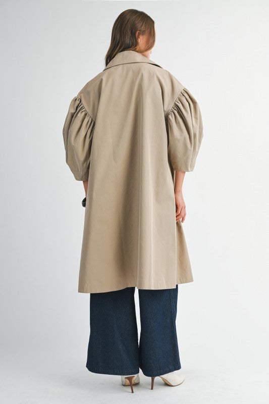 SCALLOP DETAILED BALLOON SLEEVE TRENCH COAT