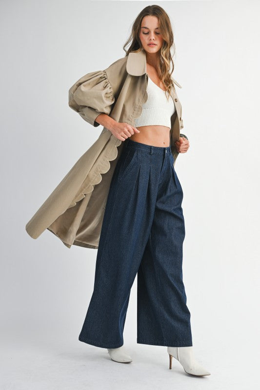 SCALLOP DETAILED BALLOON SLEEVE TRENCH COAT