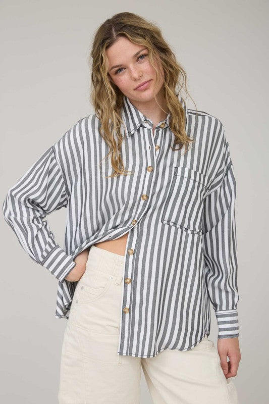 STRIPE COLLARED BUTTON DOWN SHIRT | NEW COLOR