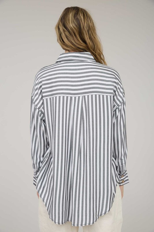 STRIPE COLLARED BUTTON DOWN SHIRT | NEW COLOR