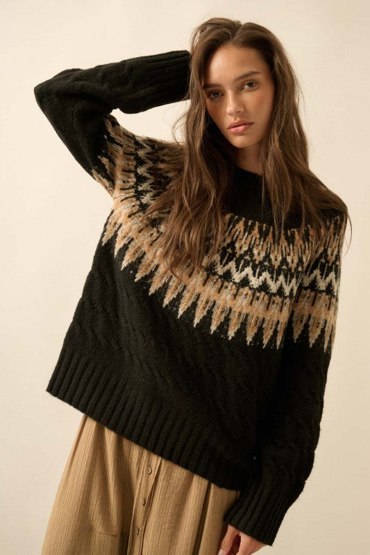 PREMIUM LINE | CABLE KNIT FAIR ISLE SWEATER | NEW COLOR