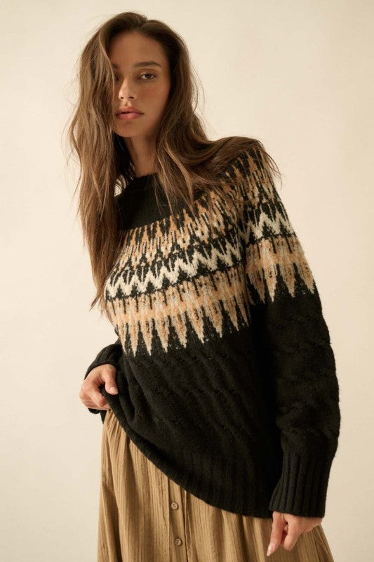 PREMIUM LINE | CABLE KNIT FAIR ISLE SWEATER | NEW COLOR