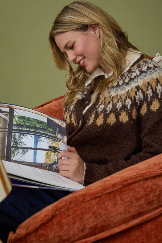 FAIR ISLE PATTERN KNIT CARDIGAN