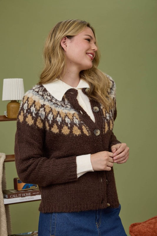 FAIR ISLE PATTERN KNIT CARDIGAN