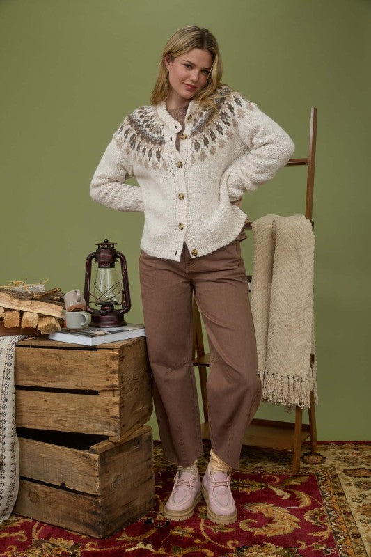 FAIR ISLE PATTERN KNIT CARDIGAN | CREAM
