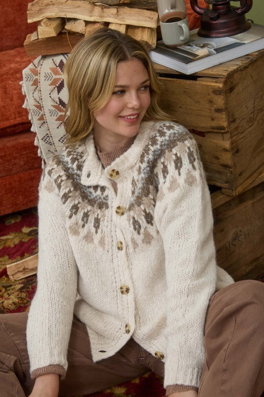 FAIR ISLE PATTERN KNIT CARDIGAN | CREAM