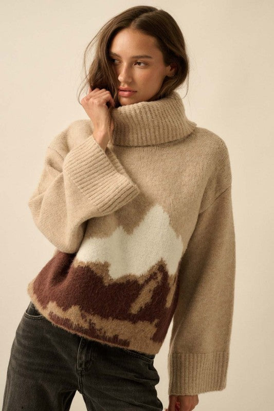 MOUNTAIN JACQUARD KNIT TURTLENECK SWEATER