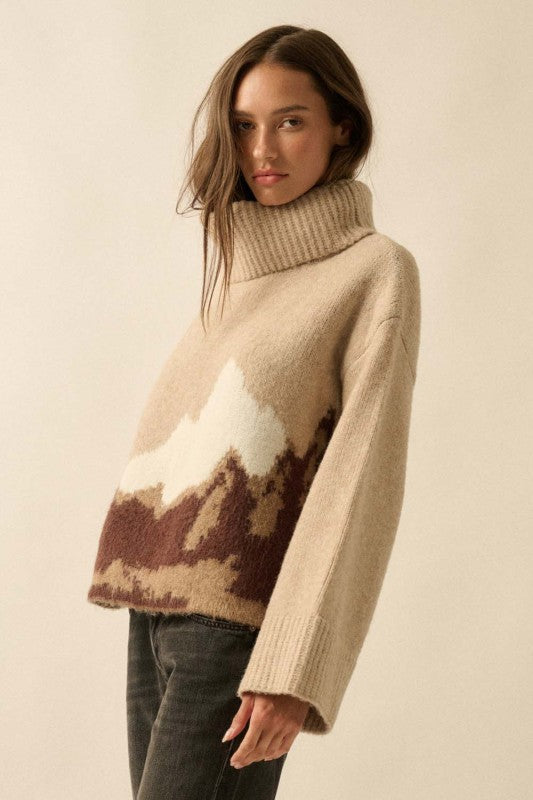 MOUNTAIN JACQUARD KNIT TURTLENECK SWEATER