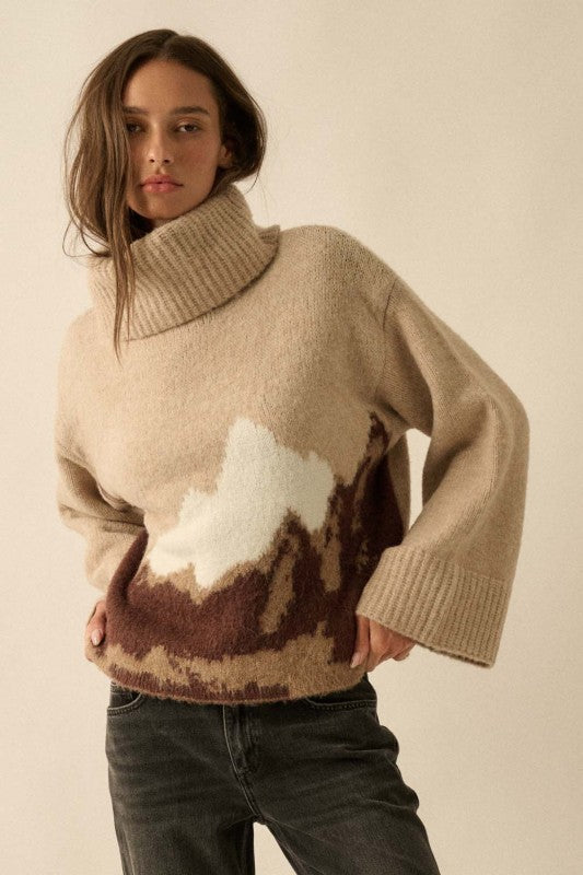 MOUNTAIN JACQUARD KNIT TURTLENECK SWEATER