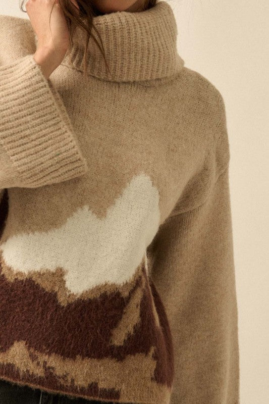 MOUNTAIN JACQUARD KNIT TURTLENECK SWEATER