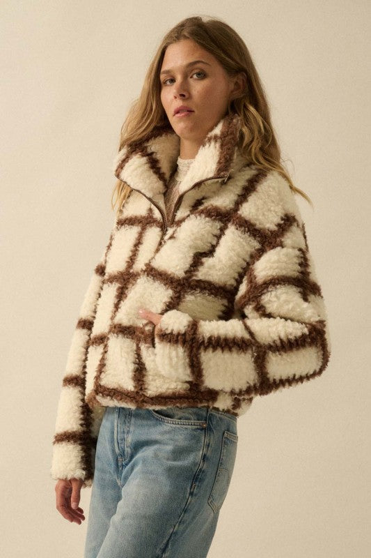 CHECK-PRINT ZIP UP JACKET