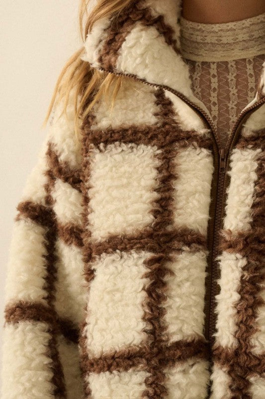 CHECK-PRINT ZIP UP JACKET