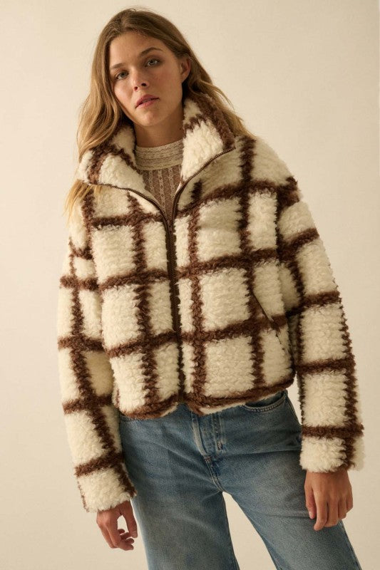 CHECK-PRINT ZIP UP JACKET