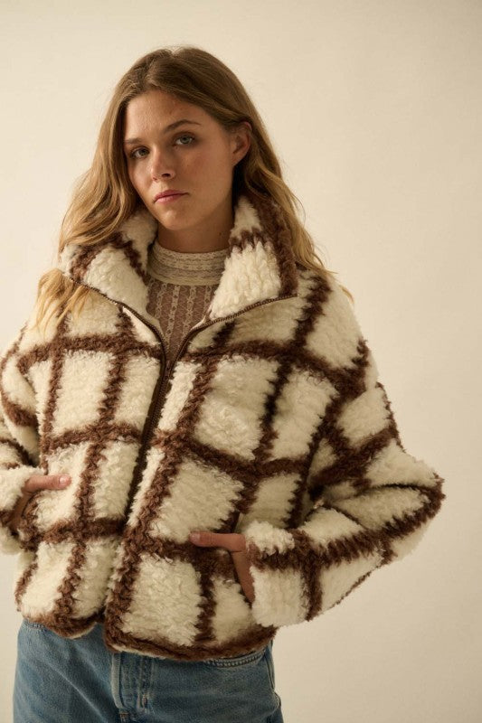 CHECK-PRINT ZIP UP JACKET