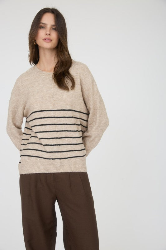 STRIPE FRONT LONG SLEEVE SWEATER
