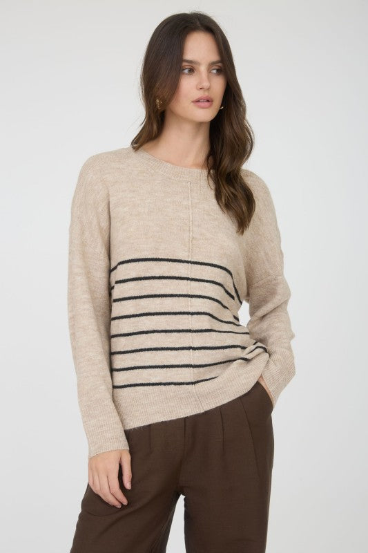 STRIPE FRONT LONG SLEEVE SWEATER
