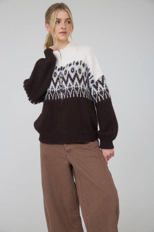 FAIR ISLE ZIPPER SWEATER