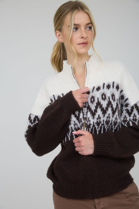 FAIR ISLE ZIPPER SWEATER